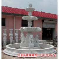 汉白玉水钵 人物喷泉雕塑 汉白玉水景雕塑