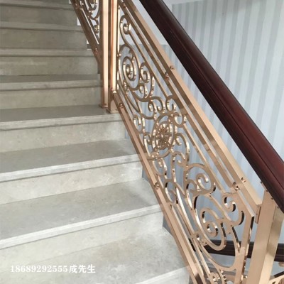 欧式铜制楼梯雕花扶手别墅楼梯加工厂